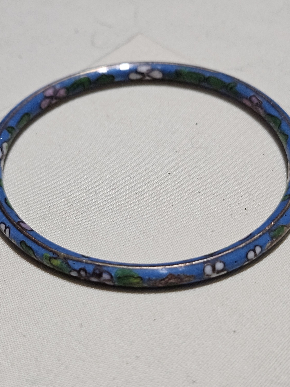 Vintage 1970s Cloissone Enamel Floral With Gold Accents Bangle Bracelet
